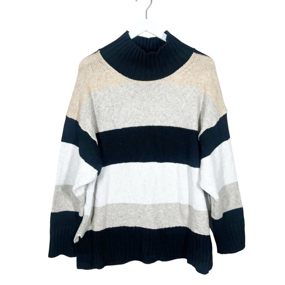 Target A New Day Womens Multicolor Neutral Stripe Mock Neck Relaxed Sweater XXL - Picture 1 of 8